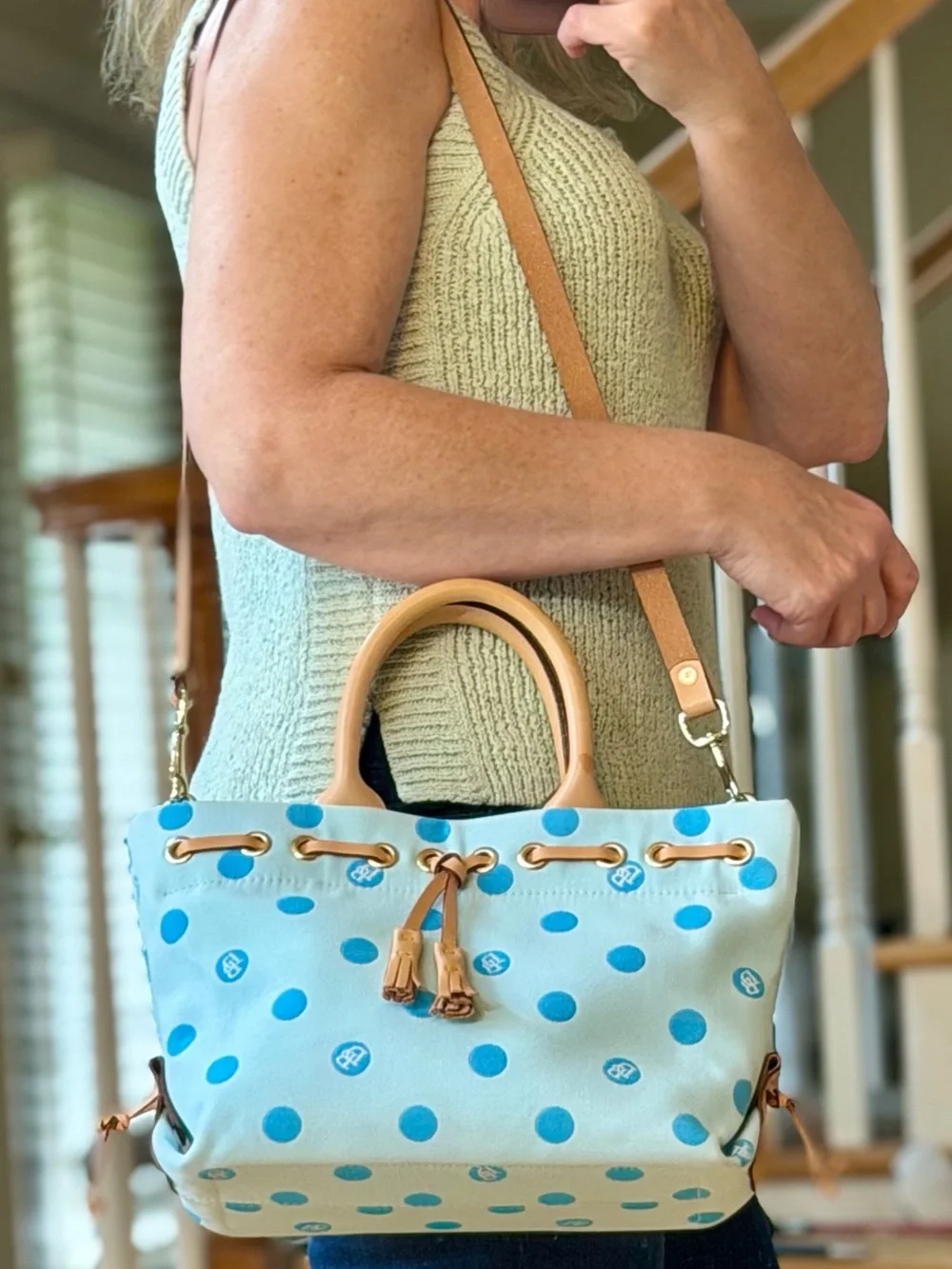 Dooney & Bourke Vintage Y2K Rare Colorway Polka Dot Tassel Satchel Tote